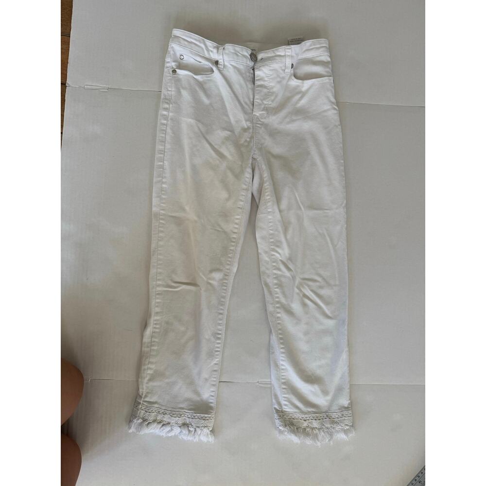 Tribal Jeans capris Size 4 Small White Fringe Hem Boho Festival Denim Pants Wome